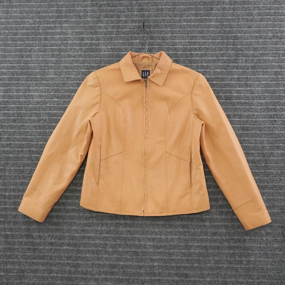 Vintage GAP Soft Leather Jacket Women S Tan Full Zip Collared Genuine Leather